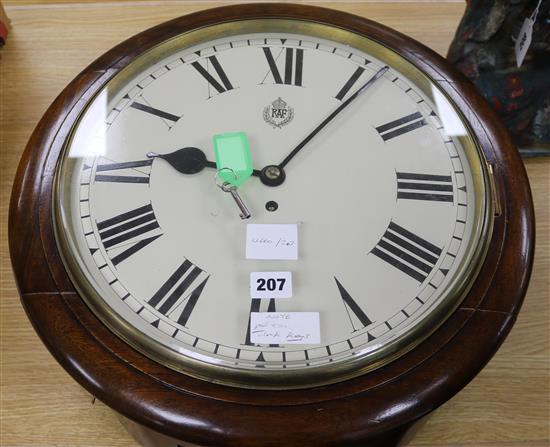 A Victorian mahogany circular dial eight day wall timepiece with later RAF insignia diameter 46cm
